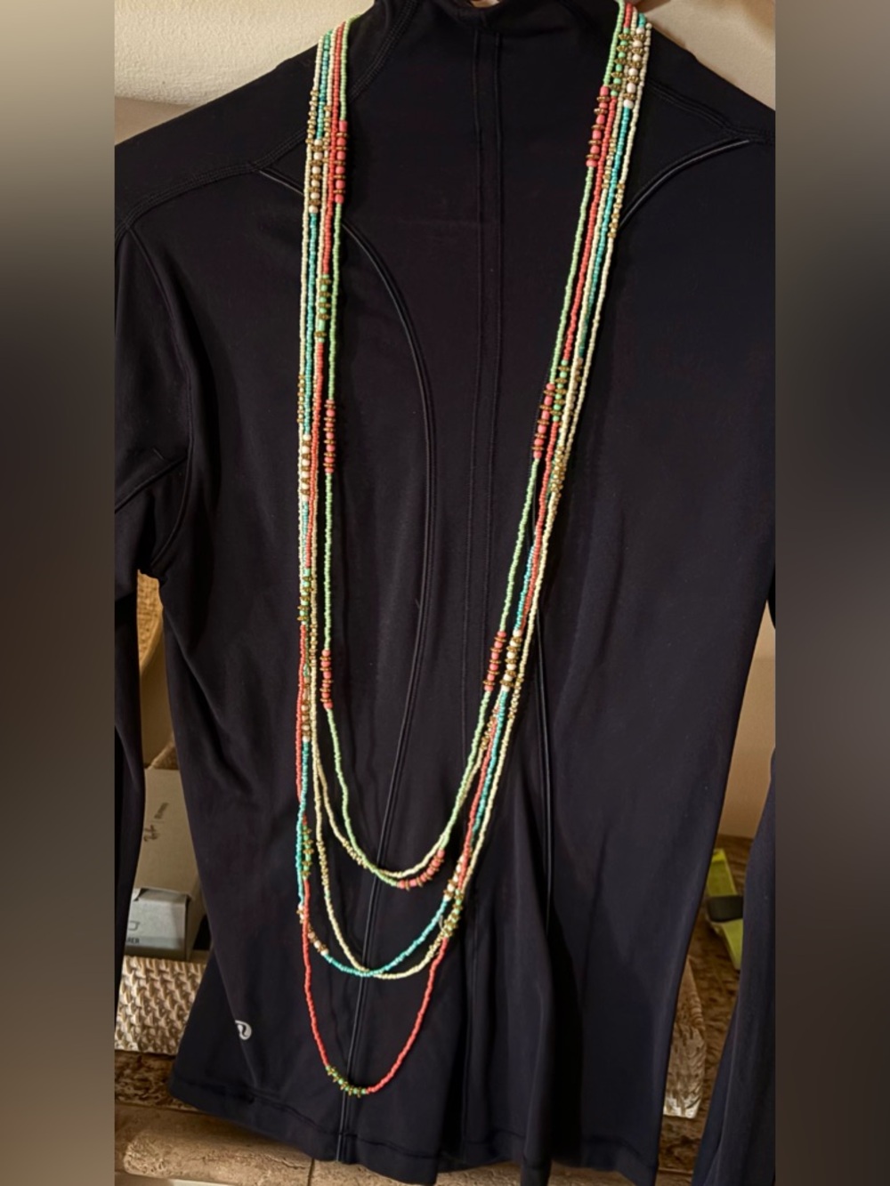 Multi-Strand Pastel Seed Bead Necklace with Gold Accents - Santa Fe New Mexico - Picture 3 of 6